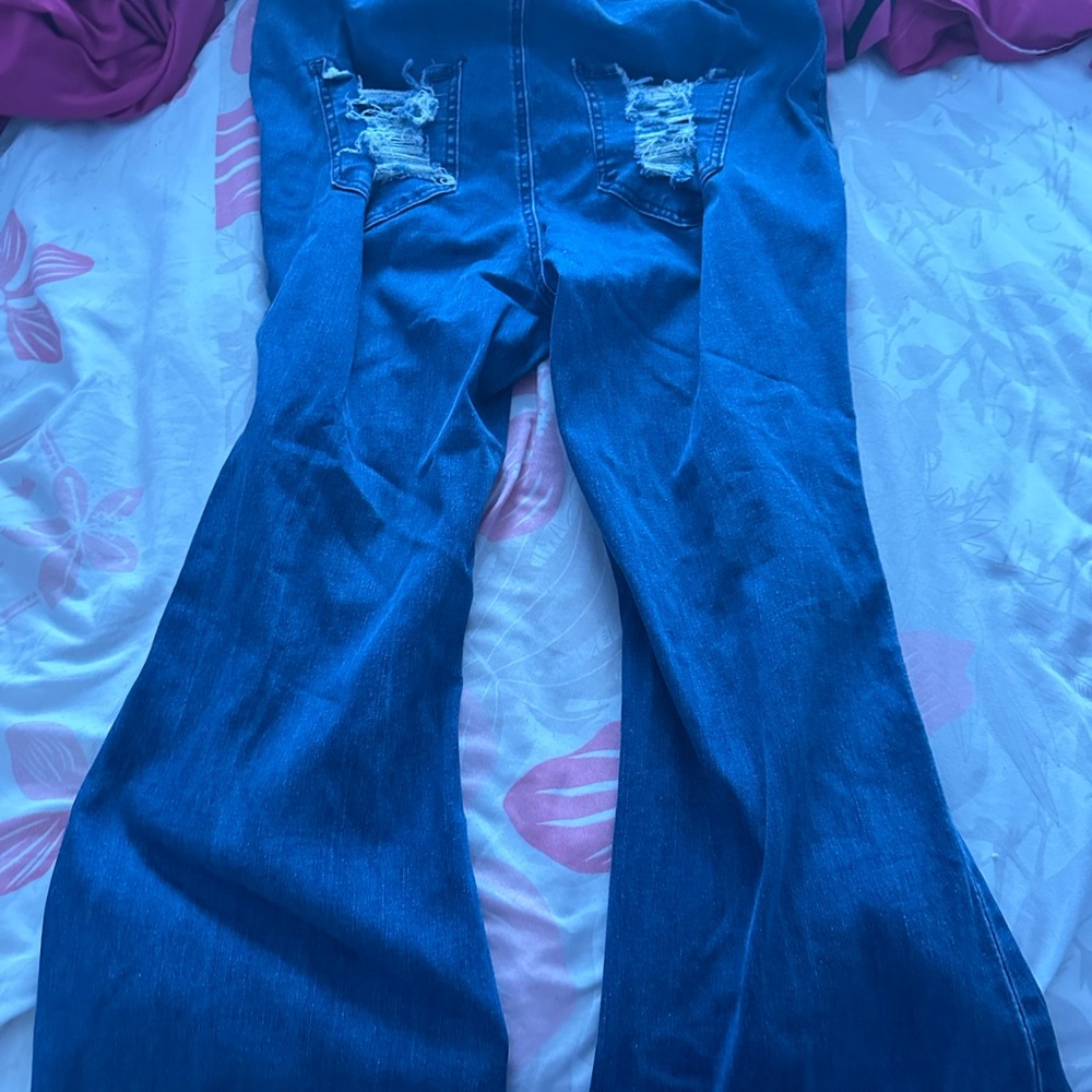 ripped denim bell bottoms